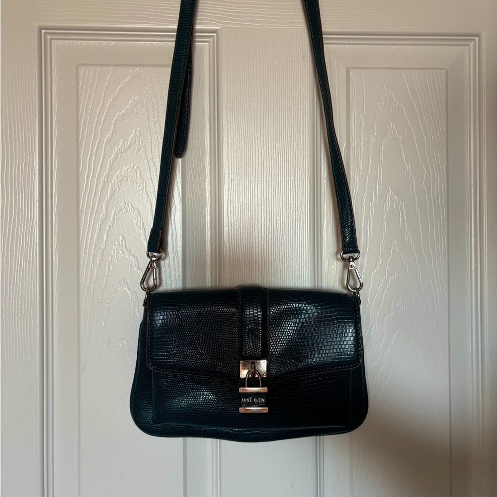 Anne Klein Dark Crossbody Bag with Silver Accents
